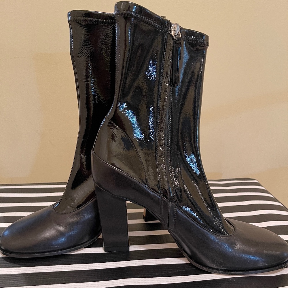 NWOT WANDLER Lesly black patent leather heeled boots in 10